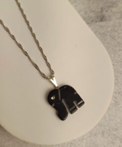 Pingente Prateado Obsidiana Elefante