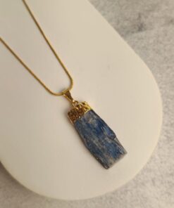 Pingente Dourado Cianita Azul Bruta