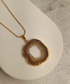Pingente Dourado Geodo De Ágata