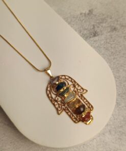 Pingente Dourado Sete Chakras Hamsá