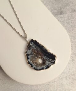 Pingente Prateado Geodo De Ágata