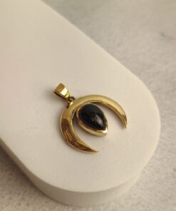 Pingente Dourado Meia Lua Obsidiana