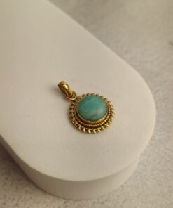 Pingente Dourado Moldura Solar Amazonita
