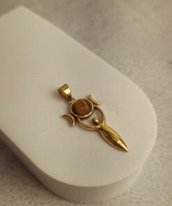 Pingente Dourado Deusa Tripla Olho De Tigre
