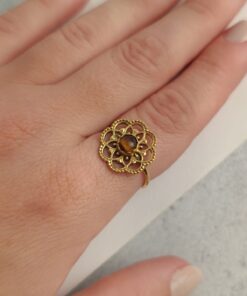 Anel Ajustável Dourado Olho de Tigre
