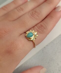 Anel Ajustável Dourado Amazonita