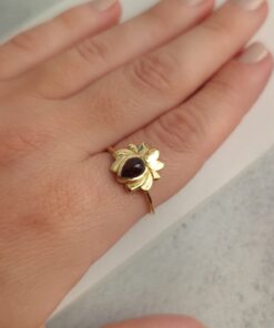 Anel Ajustável Dourado Obsidiana