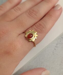Anel Ajustável Dourado Cornalina