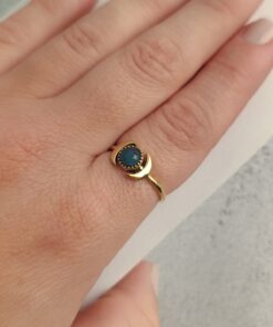Anel Ajustável Dourado Água Marinha