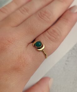 Anel Ajustável Dourado Quartzo Verde