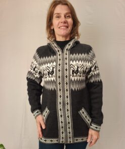 Agasalho Peruano Com Bolso, Zíper e Capuz Chumbo