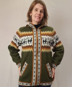 Agasalho Peruano Com Bolso, Zíper e Capuz