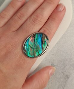 Anel Ajustável Prateado Abalone