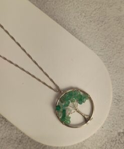 Pingente Prateado Quartzo Verde Árvore Da Vida