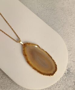 Pingente Dourado Chapa De Ágata