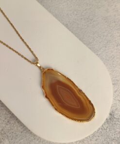 Pingente Dourado Chapa De Ágata