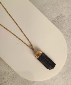 Pingente Dourado Turmalina Negra